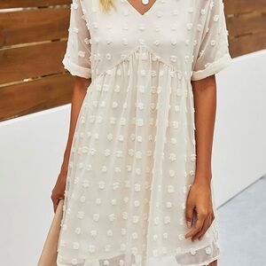Chic Cream Mini Dress with Swiss Dot Accents